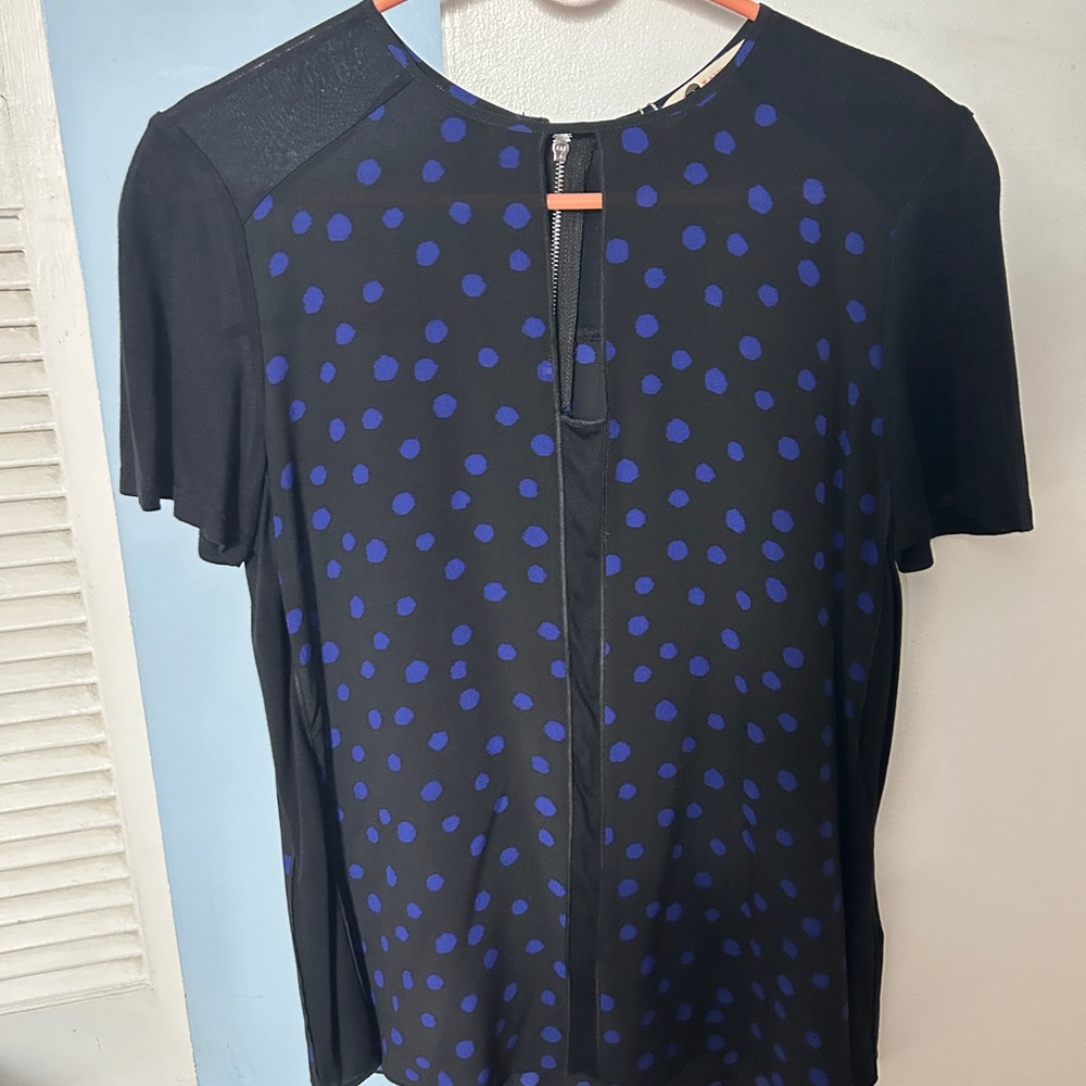 Rebecca Taylor Black & Blue Dot Front-Zip Women's Top sz 4